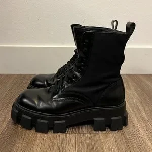 Prada | Shoes | Prada Monolith Leather And Renylon Boots  display picture 1